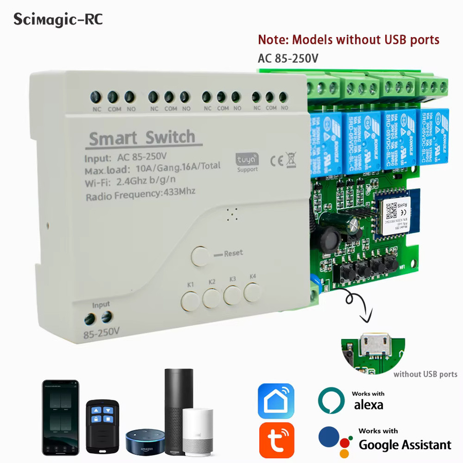 TUYA WiFi Smart Switch Licht und Garagentor Controller mit RF433 Empfänger, 1/2/4 Kanal, Weiß, kompatibel mit Alexa und Google Home - Bild 2