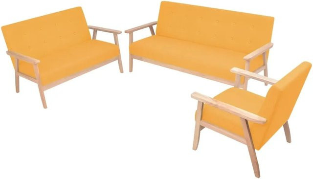 vidaXL Sofagarnitur 3-teilig in Gelb mit skandinavischem Design aus Stoff und Holz - Bild 1