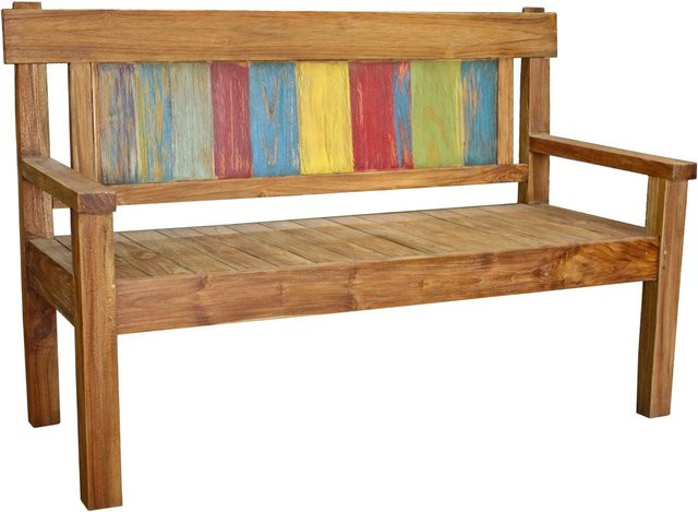 DELUKE Gartenbank METTE 3-Sitzer aus Teakholz in Hellbraun, wetterfeste Terrassenbank für den Außenbereich, Breite: 150 cm - Bild 1