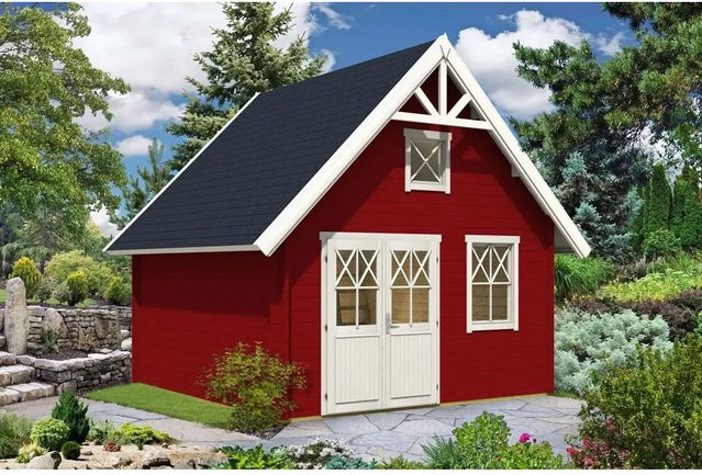 Alpholz Gartenhaus Schwedenhaus 44 Log Cabin in Rot, B/T: 461 x 472 cm - Bild 1