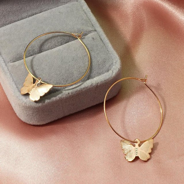 Creolen-Ohrring Schmetterling-Anhänger, Gold, Damen, 4 cm - Bild 1