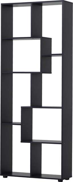 HOMCOM Bücherregal im Zick-Zack-Design, Schwarz, B: 70 cm, T: 24 cm, H: 178 cm - Bild 1