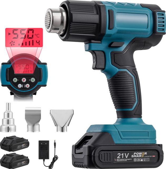 Makita Kabelloser Heißluftfön 350W in Blau mit 3 Düsen und einstellbarer Temperatur - Bild 1