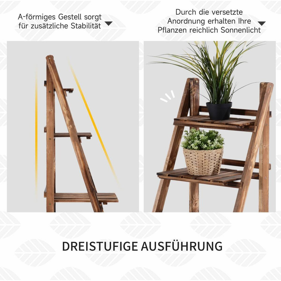 Outsunny Pflanzentreppe aus Tannenholz in Braun mit 3 Stufen, B/T/H: 80 x 37 x 93 cm - Bild 4