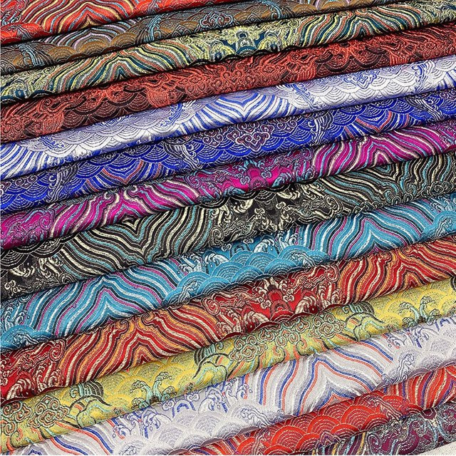 SMTA Vintage Brokat Satin Jacquard Stoff im chinesischen Stil für Kimono und Cheongsam, Breite: 50 cm, Länge: 150 cm - Bild 1