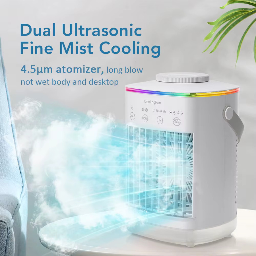 AFDEAL Tragbarer Klimaanlagen-Ventilator mit Ultraschall-Zerstäubung und Nachtlicht, Desktop-Doppelsprühgerät in Weiß - Bild 2