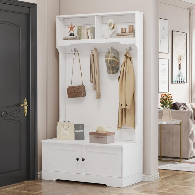 Modernes Garderoben-Set Flieks in Weiß mit Schuhbank, Schuhschrank und 4 Kleiderhaken - Bild 1