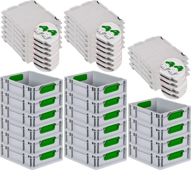 PROREGAL Spar Set 16x Eurobox Nextgen Color mit Scharnierdeckel und Schiebeschnappverschlüssen, Farbe Grün, H x B x T: 12 x 30 x 40 cm - Bild 1