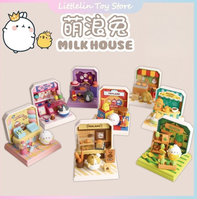 52TOYS Molang Mini Shop Serie, Blind Box, Kaninchen Puppe, Milch Haus Modell - Bild 1