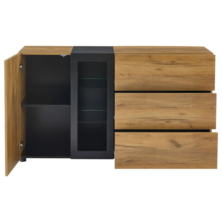 okwish Sideboard mit 3 Schubladen und Glas Stauraum für dein Wohnzimmer in Natur, B/T/H: 140 x 40 x 80 cm - Bild 2
