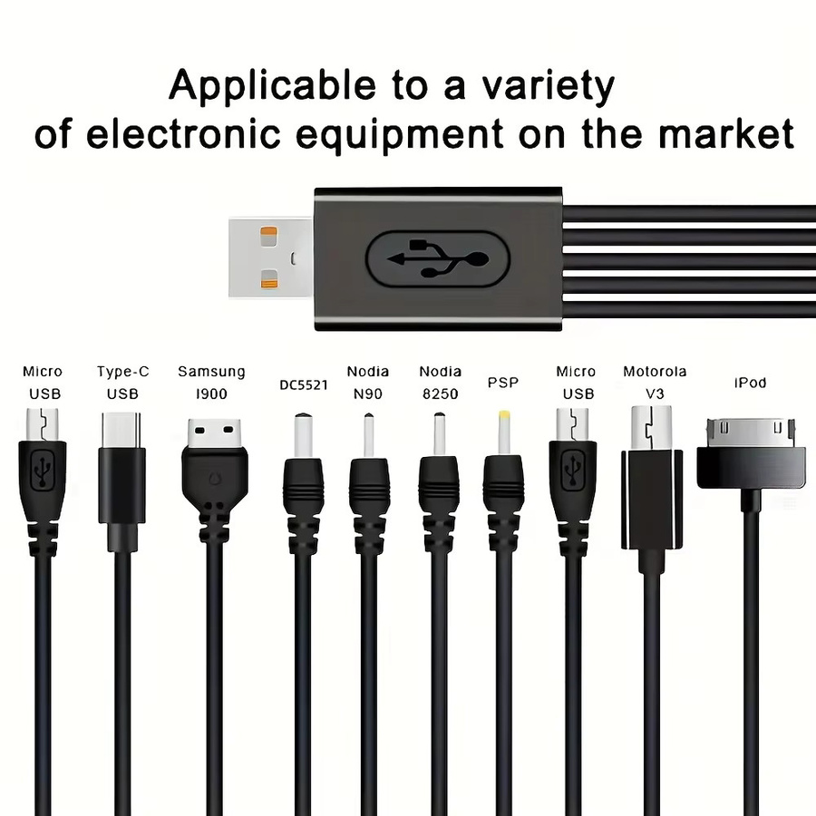 NNBILI 10-in-1 Universal Multifunktions USB Ladekabel mit mehreren Anschlüssen in Schwarz und Gelb - Bild 3