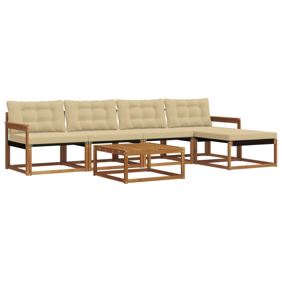 vidaXL Outdoor-Sofagarnitur 6-teilig aus Akazienholz und Textilene in Natur-Beige mit UV-beständigen Kissen - Bild 2