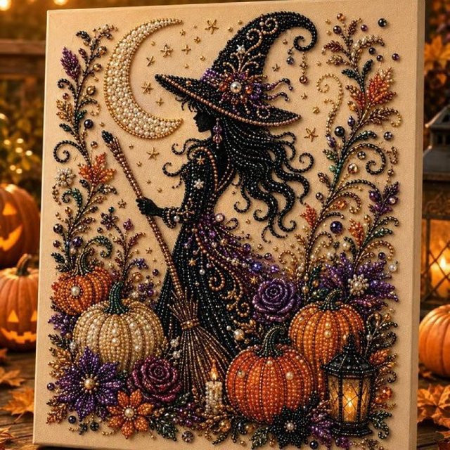 Sayhello Halloween Perlenkunst DIY-Set mit Geist und Kürbis als Diamantmalerei und Perlenstickerei in Multicolour - Bild 1