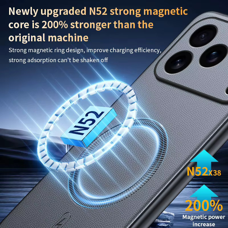 RPKKS Magnetische MagSafe Handyhülle aus Leder für iPhone 17 Air, 16, 15, 14 Plus, 13 Pro Max in Grau - Bild 3