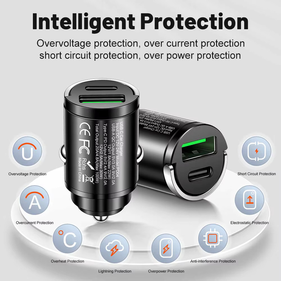 GUSEYEE Mini 100W PD QC Schnellladegerät für das Auto mit USB-C und Pull Ring, Schwarz - Bild 3