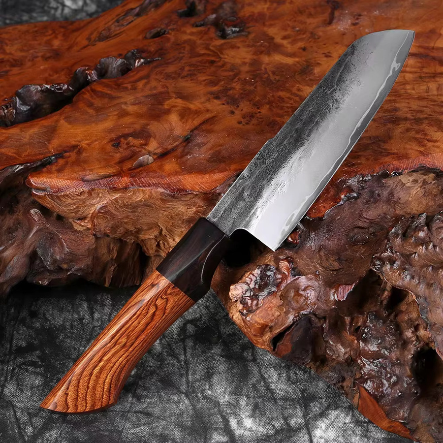 Xituo Santoku-Küchenmesser aus geschmiedetem Damaststahl mit ergonomischem Holzgriff, Klingenlänge: 12,7 cm - Bild 3