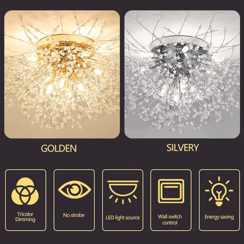 Moderne LED Deckenleuchte Löwenzahn von IRALAN in Gold/Messing mit Kristall-Elementen für Wohnzimmer, Schlafzimmer und Esszimmer - Bild 3