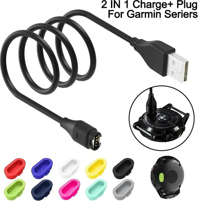 USB-Ladekabel für Garmin Smartwatches mit USB-A und USB-C Anschluss in Schwarz - Bild 1