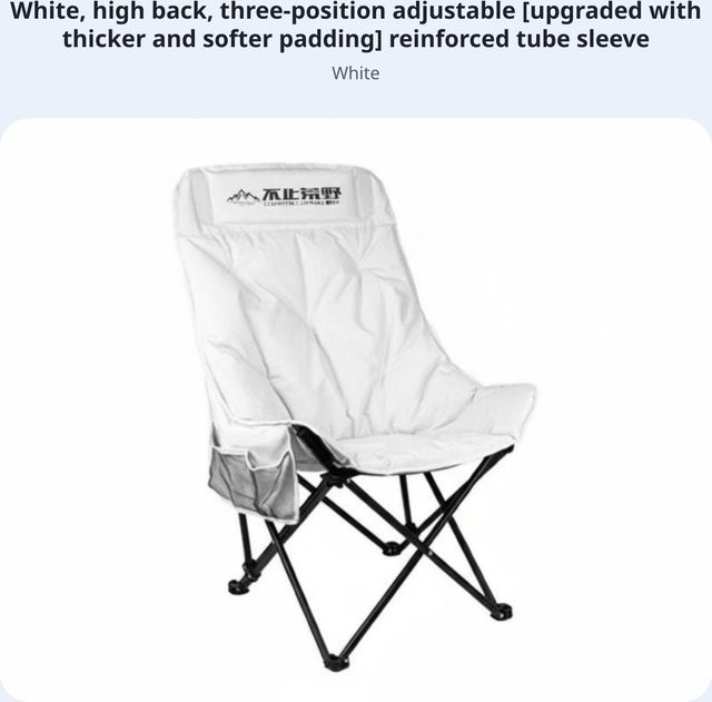 Binchi Outdoor Product Verstellbarer Campingstuhl mit Fußstütze und verstellbarer Kopfstütze, weiß, faltbarer Liegestuhl mit gepolsterter Vorderseite und Metallgestell - Bild 1