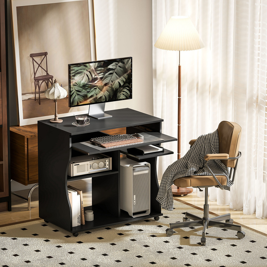 HOMCOM Computertisch mit Rollen und Tastaturablage, Schreibtisch in Schwarz, B/T/H: 80 x 48 x 75 cm - Bild 2