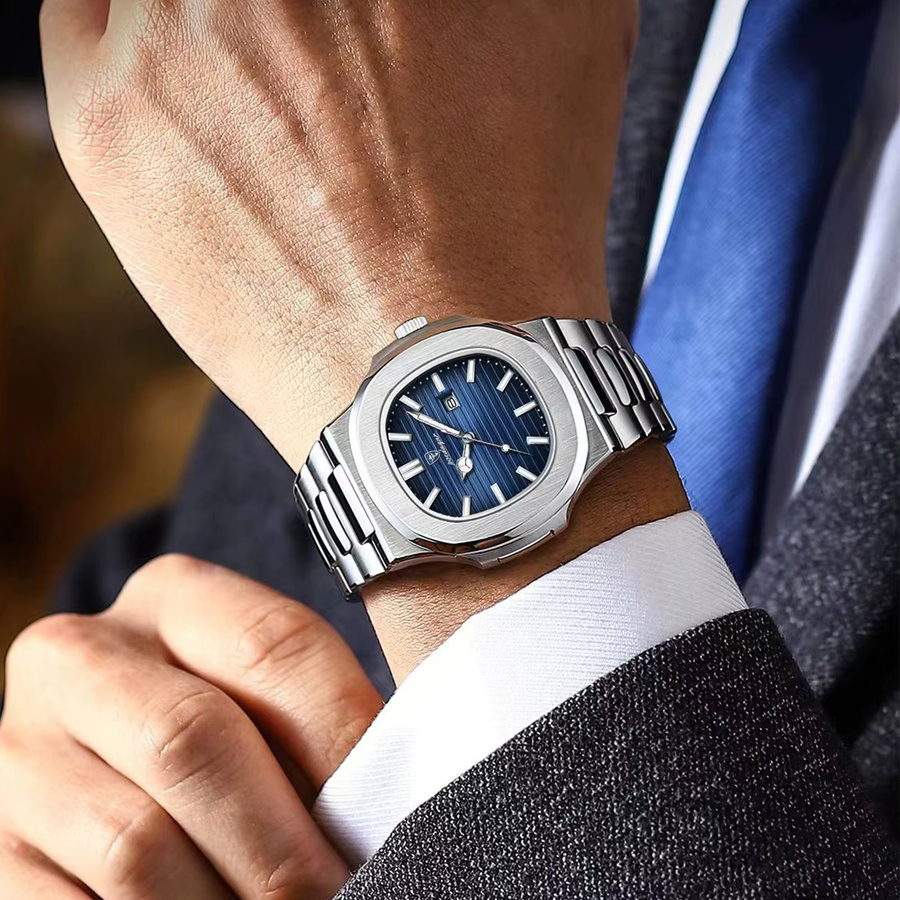POEDAGAR Armbanduhr Quarz, Edelstahl, Blau, Herren - Bild 6
