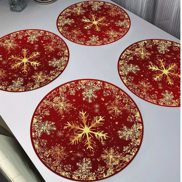 VIKAMA 4-teiliges Tischset Schneeflocken in Rotgold für Weihnachtsfeiern und festliche Tischdekoration - Bild 1