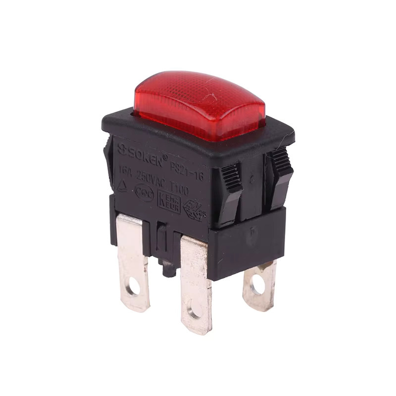 Roter PS21-16 Rocker Schalter mit Licht, 4 Pins, 16A, Selbst-Lock On/Off Push Button für elektrische Heizungen und Zubehör - Bild 2