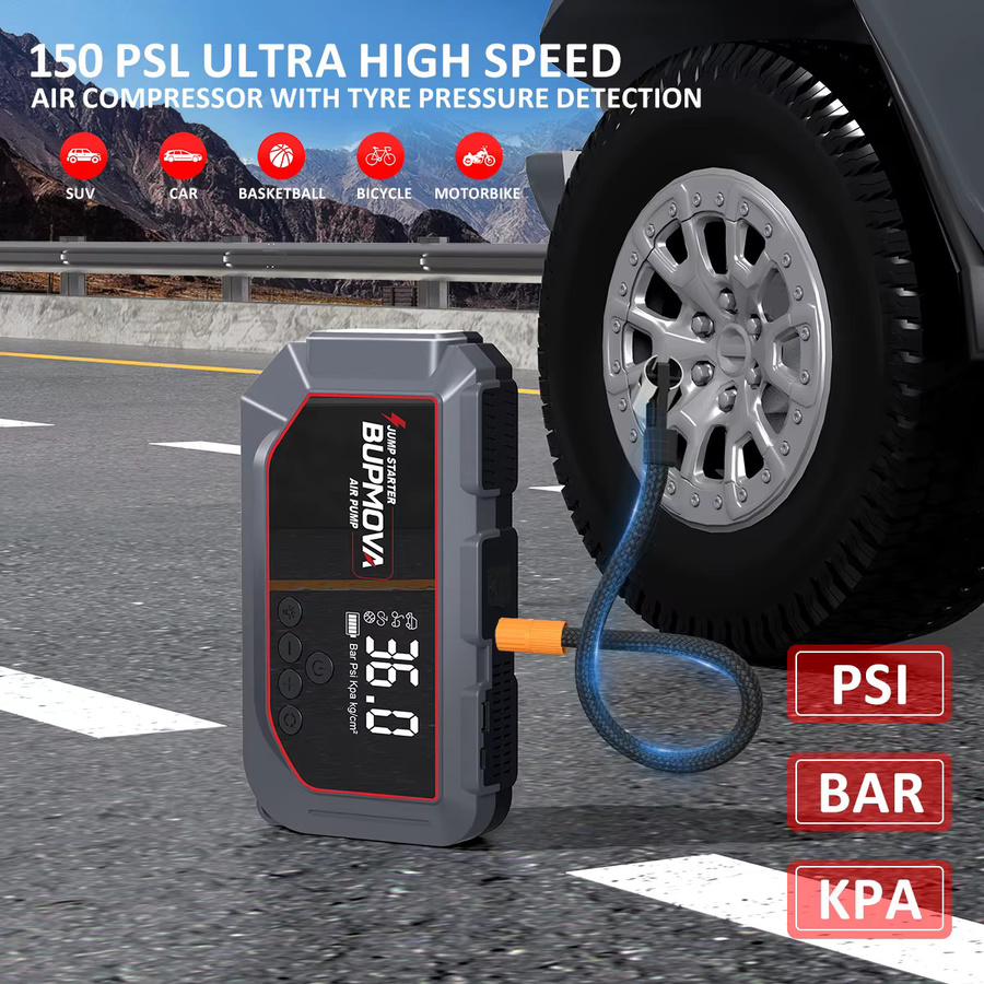 BIUBLE 4-in-1 Auto-Starthilfe mit Luftkompressor und Powerbank, 4000 A, 150 PSI Reifenfüller und tragbarer Batterie-Starter - Bild 2