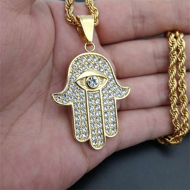 MAGIC ZONE Halskette, Hamsa Hand der Fatima Anhänger, Edelstahl, Gold, Zirkonia, Unisex - Bild 1