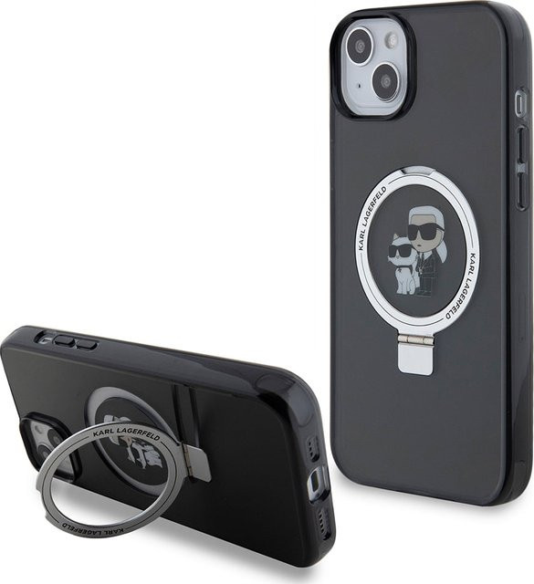 Karl Lagerfeld Schutzhülle für Apple iPhone 15 Plus mit Ringstand Karl & Choupette in Schwarz - Bild 1