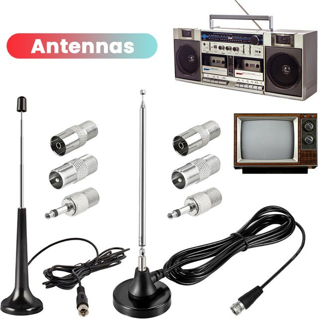 ALLOET Hochleistungs-FM-Teleskopantenne in Schwarz mit 3 Adaptern für DAB-Radio und Digital-FM-Radio, 75 Ohm - Bild 1