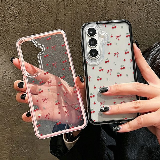 Transparente 2-in-1 Handyhülle mit roter Kirschblüten-Schleife für Samsung Galaxy S26 Ultra S25 S24 A56 A36 A26 A16 A17 A07 A37 A57 stoßfest - Bild 1