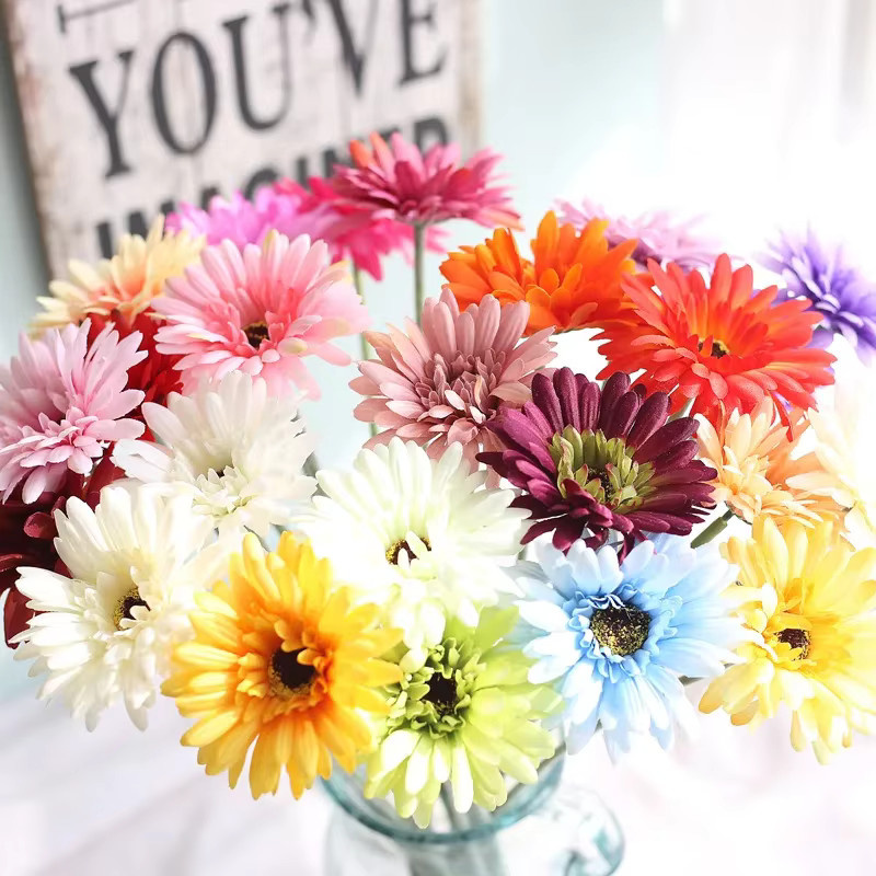 Wusmart Künstlicher Gerbera-Blumenzweig aus Seide in Gelb und Multicolour, Höhe: 55 cm - Bild 2