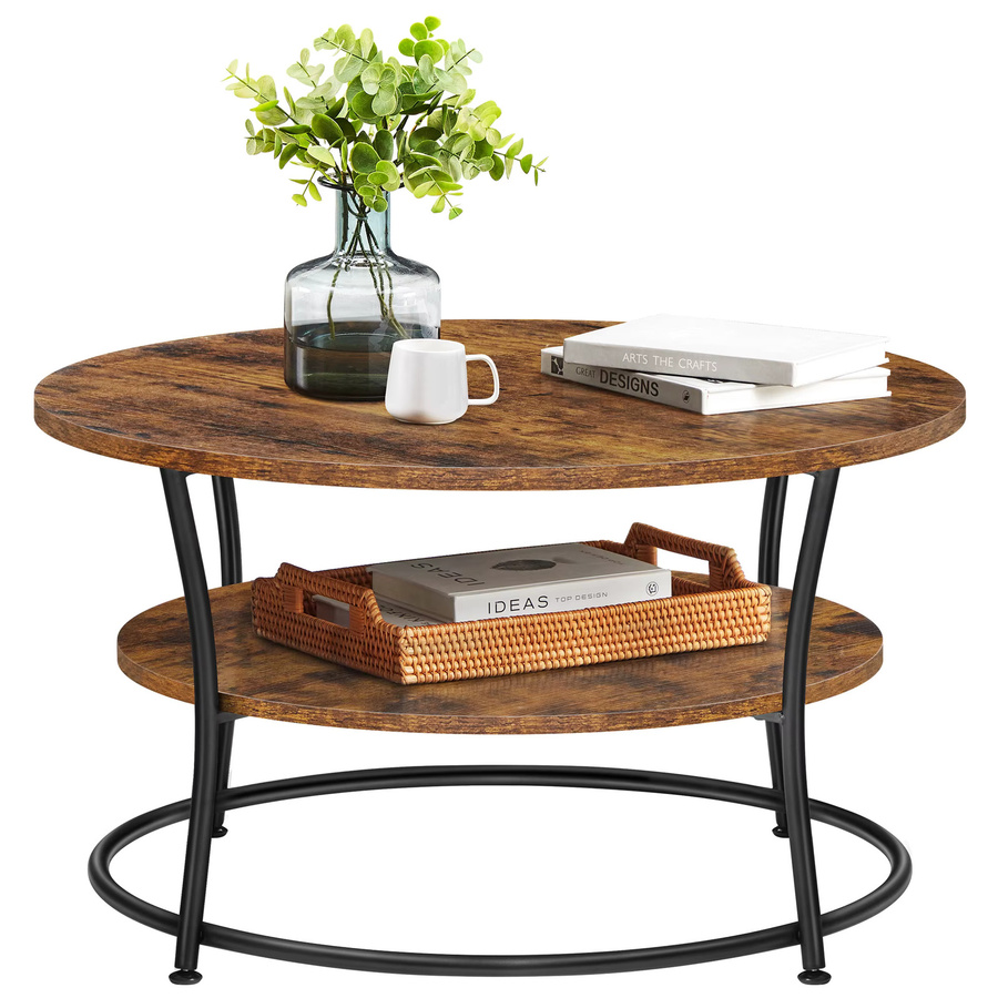 VASAGLE Couchtisch rund im Industrie-Design mit Ablage, Metall, Schwarz-Braun, Durchmesser: 80 cm, Höhe: 46,5 cm - Bild 3