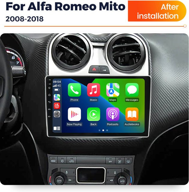 MEKEDE & NAVIFLY Android 14 Intelligentes Auto-Audiosystem für Alfa Romeo MiTo 955 2008–2016, 2 Din Multimedia-Player in Schwarz - Bild 1