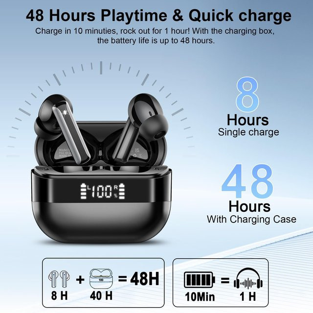Kuizil Q18 Bluetooth 5.4 Ohrhörer in Schwarz mit LED-Anzeige, 40 Stunden Spielzeit, IP7 Wasserdichtigkeit, HiFi-Sound und ENC-Mikrofon sowie Touch-Control - Bild 1