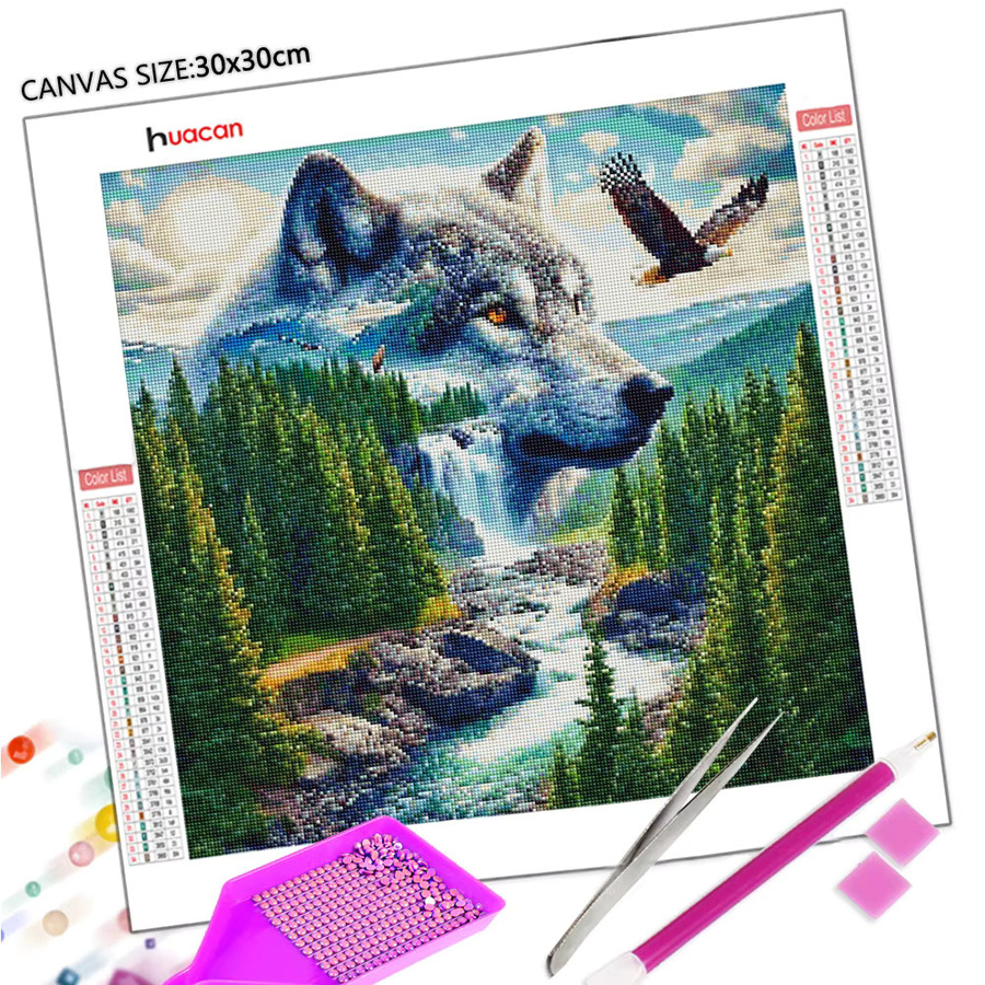 Huacan Diamond Painting Set Wolf im Wald als Mosaik-Tierlandschaft in Multicolor, B/H: 20 x 20 cm - Bild 2