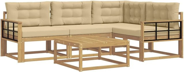 vidaXL Outdoor-Sofagarnitur aus Akazienholz in L-Form mit Couchtisch, 5-teiliges Set in Weiß und Beige, B/T/H: 79 x 79 x 37 cm - Bild 1