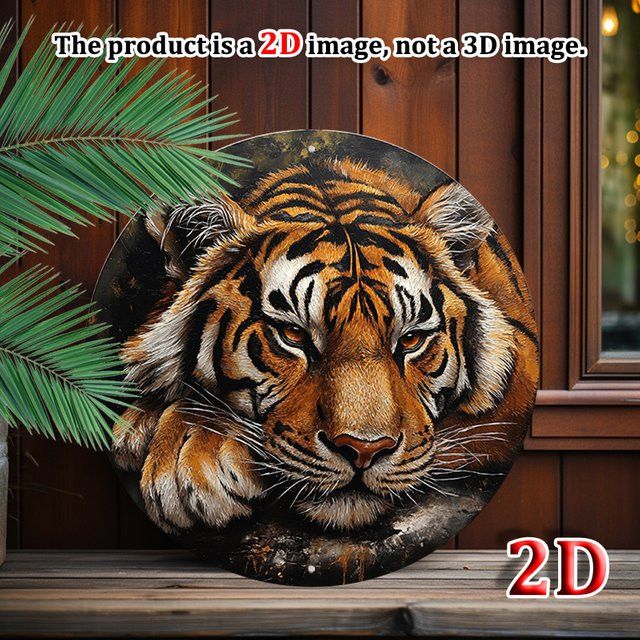 Runde Aluminium-Wandkunst von Potdemiel mit Polar-Tiger-Muster, Durchmesser: 20,32 cm - Bild 1