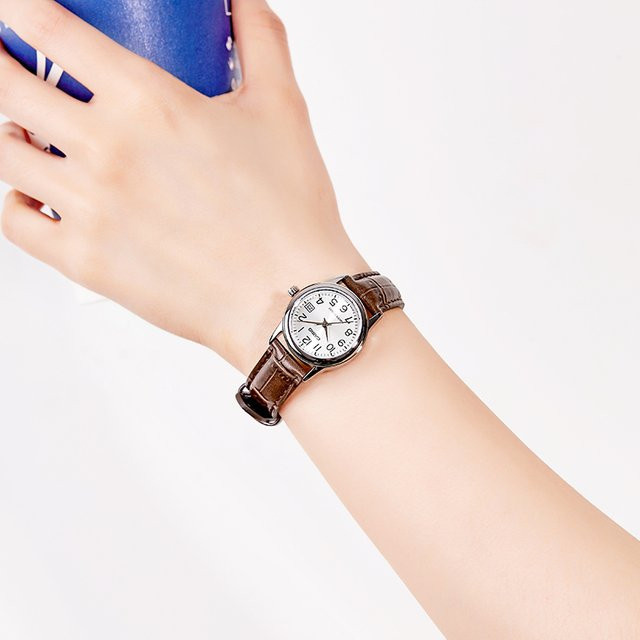 Casio Armbanduhr, Analoguhr, Leder, Weiß, Silber, Damen - Bild 1