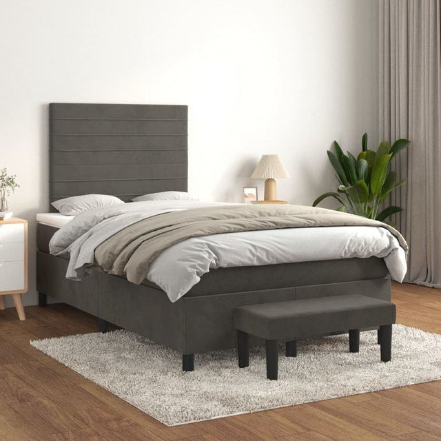 vidaXL Boxspringbett mit Matratze Dunkelgrau Samt B/T: 120 x 200 cm - Bild 2