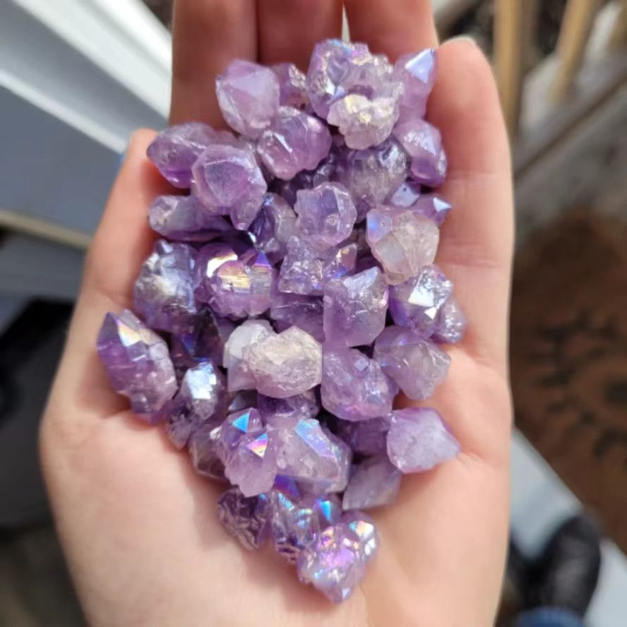 Aura beschichteter Amethyst-Blumencluster von CrystalHola in Lila, AA-Qualität als Drahtwickelstein-Kristallpunkt - Bild 3