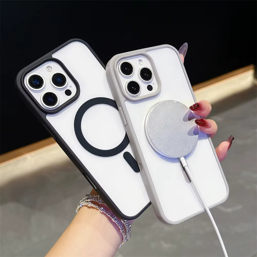 Magnetische MagSafe Schutzhülle aus Acryl für iPhone 16 15 14 13 12 11 Pro Max Plus Mini in Transparent und Rot - Bild 2