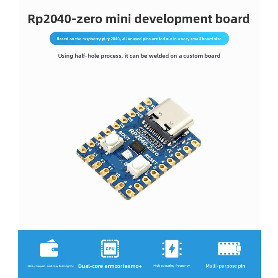 Raspberry Pi RP2040 Zero Mikrocontroller PICO Entwicklungsboard mit Dual Core Prozessor in Blau - Bild 2