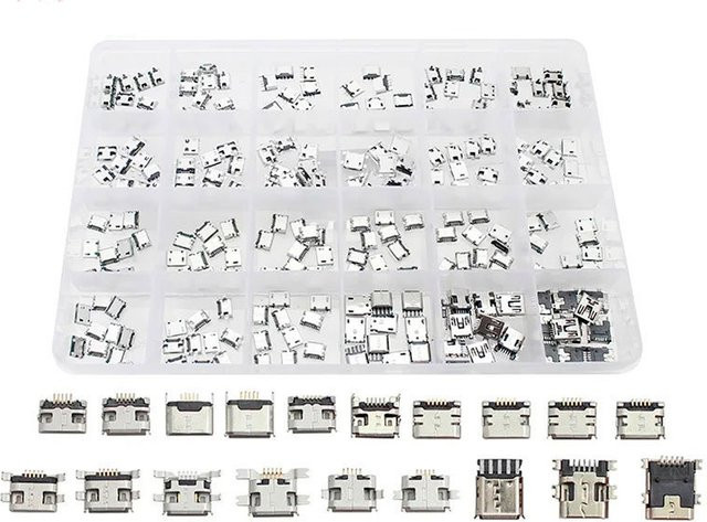YUEQINGLIAOWANG Micro-USB Reparatur-Ersatzkit mit 24 Arten Steckverbinder, 240 Stück, Farbe: Silber - Bild 1