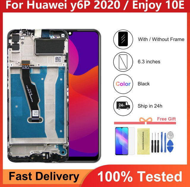 Huawei LCD-Display mit Touchscreen und Rahmen für Y6P 2020, Honor 9A MOA-LX9N und Enjoy 10E, 6,3 Zoll, Schwarz - Bild 1