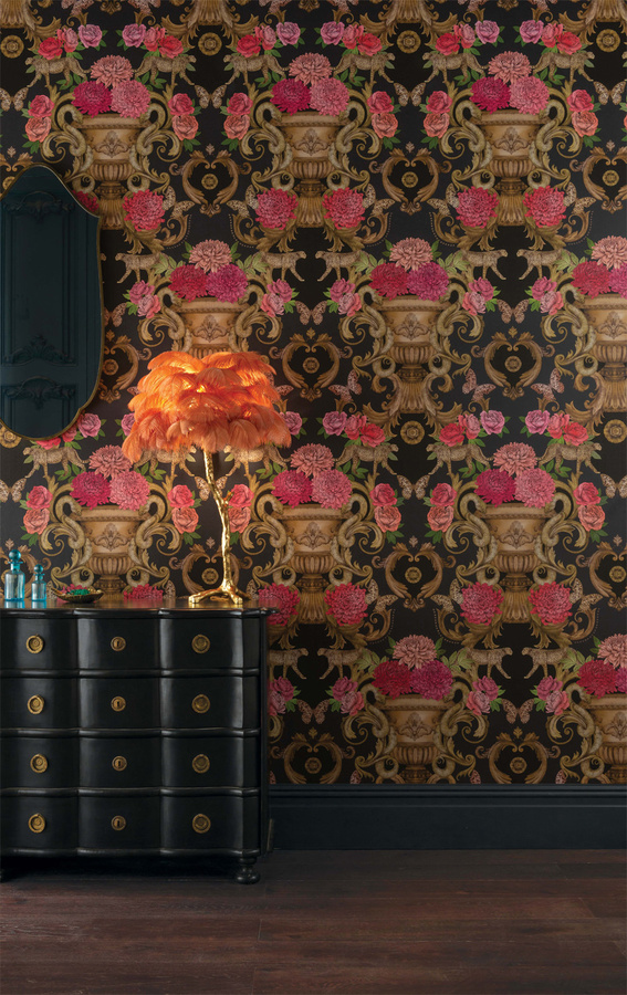 Matthew Williamson Tapete Chateau Noir mit floralem und botanischem Muster in Schwarz, Rot und Multicolour, Vlies-Tapete matt - Bild 1