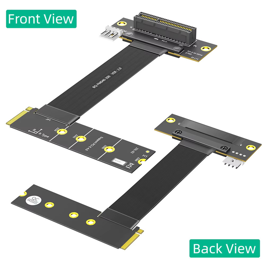T.F.SKYWINDINTL M.2 Key M auf PCI-E 4.0 4X Adapterkarte mit 270 Grad Verlängerungskabel für NVMe, Schwarz, Länge: 20 cm - Bild 3