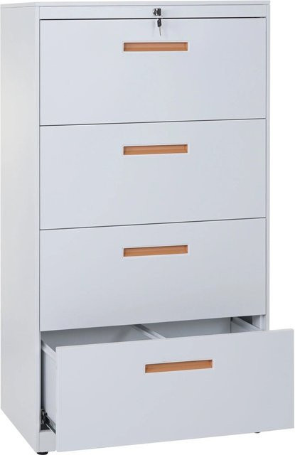 Proregal Hängeregisterschrank aus Stahl, Weiß, H x B x T: 132 x 76 x 46 cm, Abschließbarer Aktenschrank für A4 - Bild 1