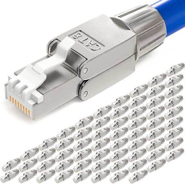 hb-digital 64er Set Netzwerkstecker CAT 8 RJ45 LSA STP mit vergoldeten Kontakten in Gold und Silber für Ethernet/LAN - Bild 1
